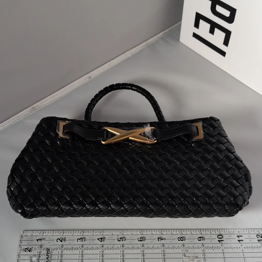 JW PEI Black Woven Elora Tote Bag Purse - Picture 7 of 13